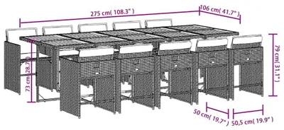Produktbild von vidaXL 11-tlg. Garten-Essgruppe mit Kissen Grau Poly Rattan