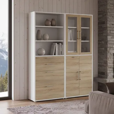Image de Embabane - Buffet 178x40x222h cm Blanc, 4 tiroirs