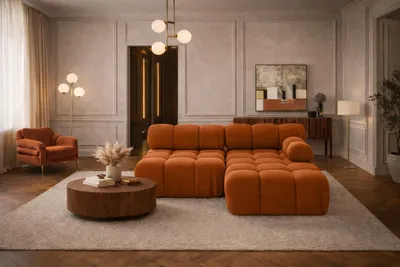 Productafbeelding van Kaiser Möbel Hoekbank L-vormig, modulair, model Mini II, bekleding: veloursstof Salvador, kleur: bruin, uitvoering: rechts, model: Selia