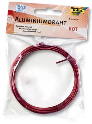 Image de Folia 79620 Fil d'artisanat aluminium - rouge, 2 mm x 5 m