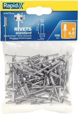 Immagine prodotto di Rapid Tools 5000379 Rivetti ciechi Rapid standard, 4,0 x 12 mm, in alluminio