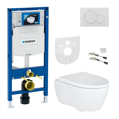 Produktbild von Geberit iCon WC Set spülrandlos Vorwandelement UP320 Softclose Duroplast Sitz Betätigungsplatte Rimfree WC Schallschutz Tiefspüler