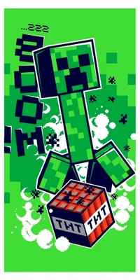 Produktbild von Minecraft Strandtuch, Badetuch, Handtuch, Green Creeper TNT Boom, Videospiel 70 x 140 cm 100% Baumwolle