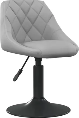 A light gray velvet dining chair with a black adjustable base is shown against a white background.