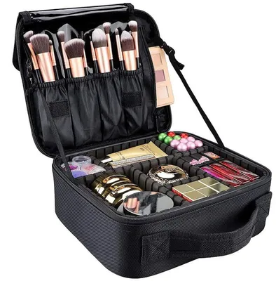 Produktbild von UNIQ Kosmetiktasche Schwarz - Große Kulturtasche mit verstellbaren Fächern für Make-up und Kosmetik