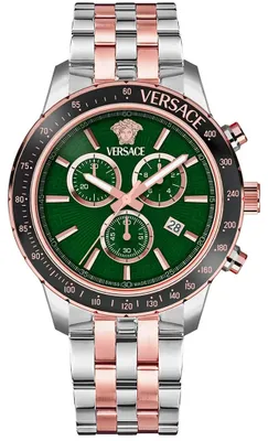 Produktbild von Versace Greca Chronograph Herrenuhr silber roségold schwarz grün