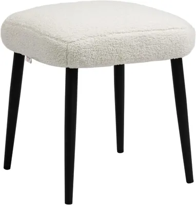 Produktbild von Quadratischer Sitzhocker mit weichem, cremeweißem Sitzkissen und Stahlbeinen – Fußhocker in Kaschmir-Optik für Schlafzimmer und Wohnzimmer