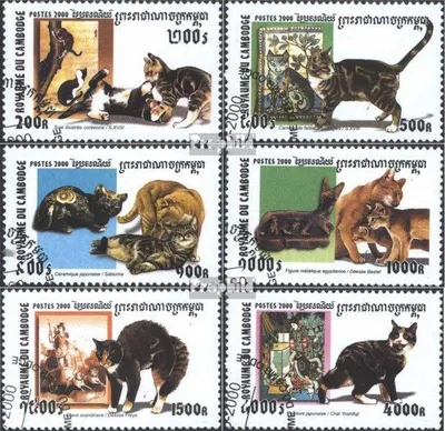 Produktbild von Briefmarken Kambodscha 2000 Mi 2123-2128 (kompl.Ausg.) gestempelt Historische Katzendarstellungen