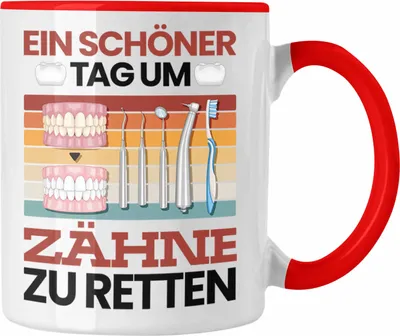 Produktbild von Trendation - Zahnarzt Tasse Geschenk für Zahnarzt Zahnärztin Lustiger Spruch Geschenkidee Geburtstag Zähne Retten (Rot)