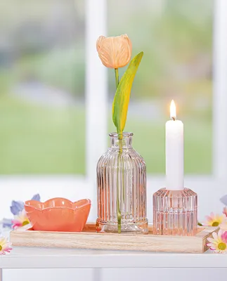 Produktbild von Gilde 5tlg. Set, Deko-Ensemble, "Blumenshow", Blumenmotiv, Glas, orange, rosa, VE 3, L. 10 cm, B. 24 cm, H. 25 cm 51005 4063387510056