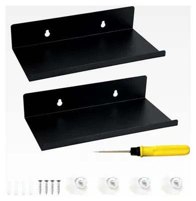 Produktbild von Wandregal Metall Schwarz, 2 Stück Hängeregal für Bad, Küche, Wohnzimmer, Schlafzimmer und Büro (20cm)