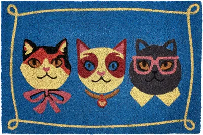 Produktbild von BELIANI Fußmatte Mehrfarbig Kokosfaser 60 x 90 cm Rechteckig Tiermotiv Katzen mit Anti-Rutsch-Rückseite Indoor Innenbereich Fußabtreter