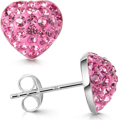Produktbild von MATERIA Damen Kinder Ohrstecker Herz pink Kristall - 925 Silber Ohrringe Stecker Strass 9mm in Geschenk-Box SO-104