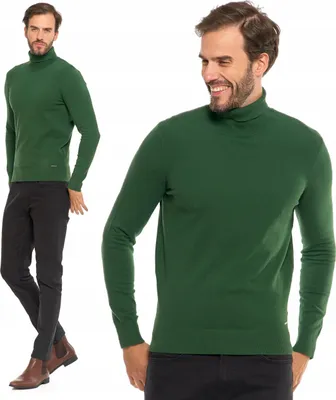 Produktbild von Eleganter Herrenpullover - Rollkragenpullover Größe 3XL - klassischer grüner Pullover grün - Baumwollpullover