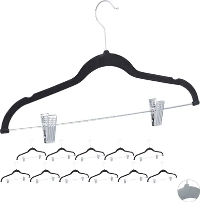 Immagine prodotto di 24 grucce in velluto con clip, gancio girevole a 360°, grucce per pantaloni, grucce antiscivolo per camicie, larghezza 43 cm, grucce con clip, nero