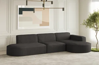Produktbild von Ecksofa Designersofa PALMA in Stoff Scala Anthrazit Ottomane Rechts