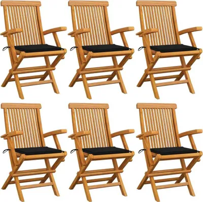 Produktbild von Gartenstühle mit Schwarzen Kissen 6 Stk. Massivholz Teak