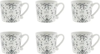 Produktbild von 6er Set Tassen LOVE ALWAYS weiß mit schwarzen Ranken 220ml Bastion Collections