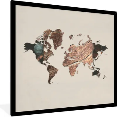 Produktbild von MuchoWow® MuchoWow® Gerahmtes Poster Weltkarte - Einfach - Holz 40x40 cm - Poster mit zchwarzem Bilderrahmen - Mit Rahmen - Wanddekoration Schlafzimmer