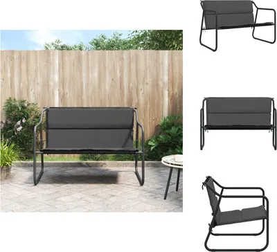 Immagine prodotto di vidaXL Panca da giardino a 2 posti con cuscini in acciaio antracite - Panche da giardino