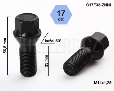 Obrázok produktu pre Skrutka kolesa M14x1,25x33 kužeľová, kľúč 17, C17F33-BLACK čierna, výška 56,5