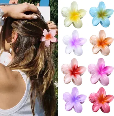 Produktbild von Blumen Haarklammern Kunststoff 8 Stück bunt Hawaii Flower Accessories