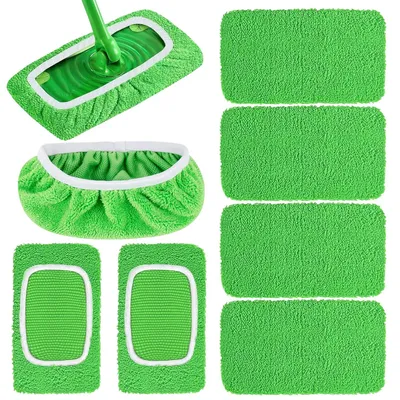 Obrázok produktu pre TRANKIELO® - 8 zelených návleků na mop – opakovane použiteľné čistiace podložky – jemné, umývateľné ploché podložky na umývanie tvrdých podláh