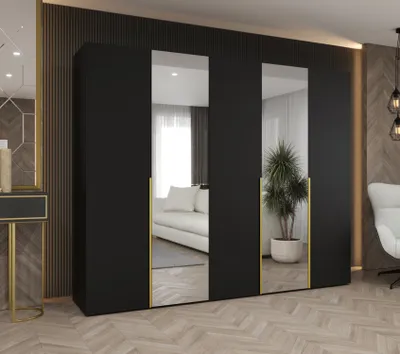 Obrázok produktu pre Šatníková skriňa 250 cm ASUDA so zrkadlami - čierna / zlatá