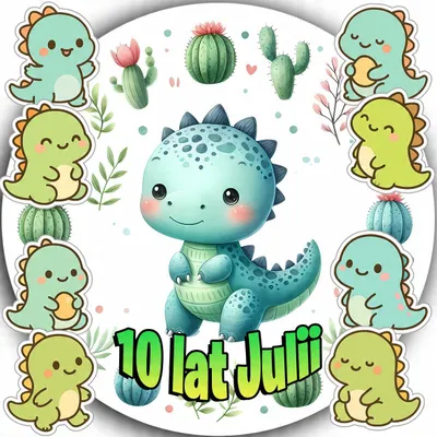 Produktbild von Opłatek Na Tort 20Cm - Dino Dinozaur Dekoracja Urodzinowa + Imię 15Cm 18Cm