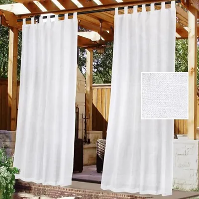 Produktbild von Außenwäsche transparente Vorhänge passend für Terrasse wasserdichte Luxus Fertigvorhänge, reines Weiß 2-teilig breit 52 x lang 108