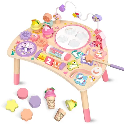 Productafbeelding van Omgoods - 10-in-1 Montessori Activiteitentafel met Eenhoorn Ontwerp voor Kinderen vanaf 1 Jaar