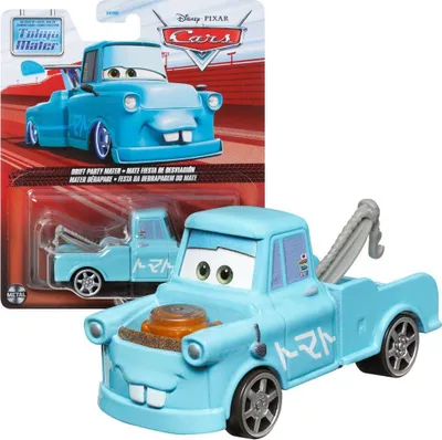 Produktbild von Mattel HKY40 Disney Pixar Cars Toon Drift Party Mater Türkis Spielzeugauto Modell Fahrzeug Actionauto 8,5 cm Maßstab 1:55