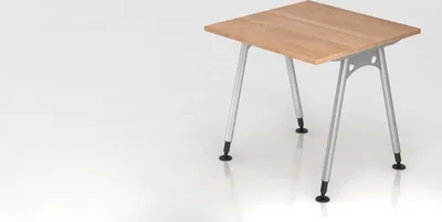 Produktbild von Schreibtisch Keijo | Nussbaum | BxT 80x80cm | Höhe 68-76cm | stufenlos höhenverstellbar | A-förmiges Rundrohrgestell Silber | Rechteckform