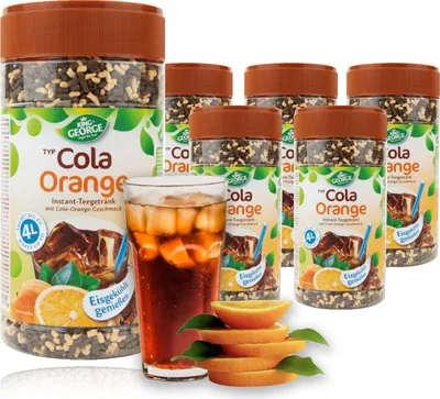 Produktbild von KING GEORGE Cola Orange Instantgetränk 6 x 400g Ergibt ca. 4L pro Dose