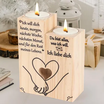 Produktbild von Süßer Holz Kerzenständer Herzform Jahrestagsgeschenk