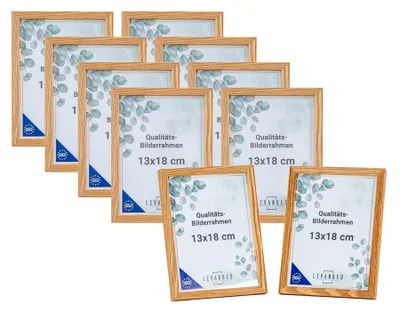 Produktbild von 10 Stück Bilderrahmen Echtholz  EU 13x18 Natur mit Glasscheibe Portrait Fotorahmen Set Holz Kiefernholz Picture Frame