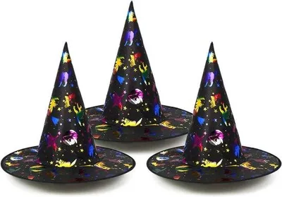 Productafbeelding van Kostuumset met heksenhoed en toverstaf voor kinderen - ideaal voor carnaval, themafeest en Halloween