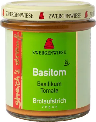 Produktbild von Zwergenwiese Aufstrich streichs drauf Basitom (Basilikum-Tomate) laktosefrei, 160 g