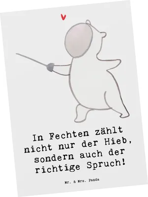 Produktbild von Mr. & Mrs. Panda Postkarte Fechten Spruch - Weiß - Geschenk, Grußkarte, Sprüche, Duell, Sport, Sportler Geschenke, Humor, bildkarte, Ansichtskarten, Taktik, Postkarten
