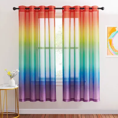 Voile Gardinen mit Ösen, Regenbogen, 140x175 cm, 2 Stück