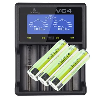 Produktbild von Panasonic 18650 Li-Ion Akku geschützt mit 3,7 Volt, 3400mAh 3 Stück und LCD-Schnell-Ladegerät
