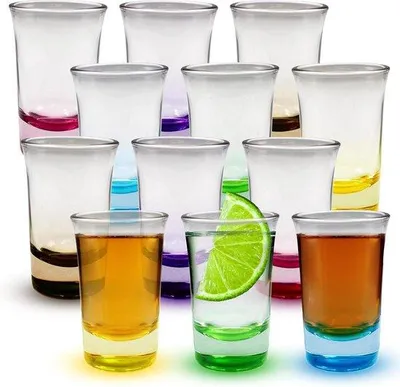 Productafbeelding van Set van 12 shotglazen, elk 50 ml, met een gekleurde bodem