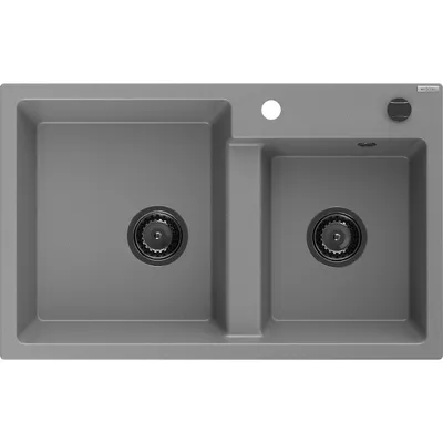Obrázek produktu pro Mexen Tomas 2-miskový granitový dřez 800 x 500 mm, Šedá, sifon Černá - 6516802000-71-B
