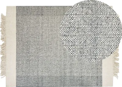 Zdjęcie produktu dla BELIANI Dywan szary ze złamaną bielą wełniany 140 x 200 cm prostokątny styl boho do salonu sypialni