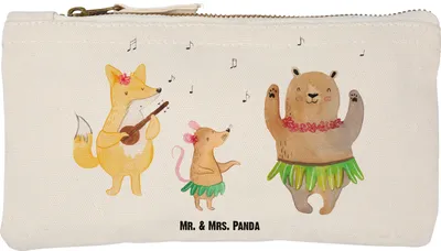 Produktbild von Mr. & Mrs. Panda Stoffbeutel Waldtiere Aloha Größe S Klein - Weiß - Geschenk, Stiftemäppchen, Pouch, Kulturbeutel, kosmetiktäschchen, Wald, Lustige Sprüche, Igel, Bär