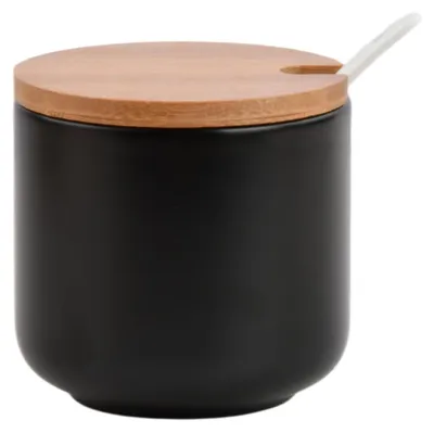 Keramik-Zuckerdose 260 ml mit Deckel & Löffel, schwarz