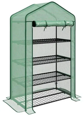 Image de Serre de jardin - Serre pour balcon avec étagères - 4 niveaux - 90x49x160 cm - Acier galvanisé - Bâche en PE amovible - Vert armée
