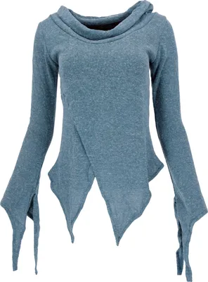 Produktbild von Pixishirt mit Schalkragen Baumwollstrick Pullover - Taubenblau, Damen, Elasthan,Baumwolle, Größe: S/M