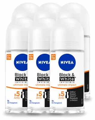 Produktbild von 6 x NIVEA Deodorant Roller Black & White Ultimate Impact 50 ml - Vorteilspackung - 6 Stücke
