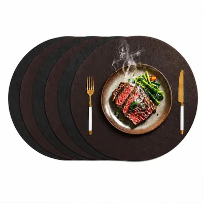 Platzdeckchen-Set, 6 Stück, rund, Lederoptik, doppelseitig, rutschfest